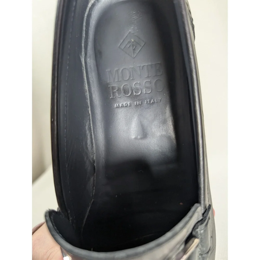 Monte Rosso Black Leather Horsebit Loafer Shoes‎ 9.5M Made in Italy Minimalist